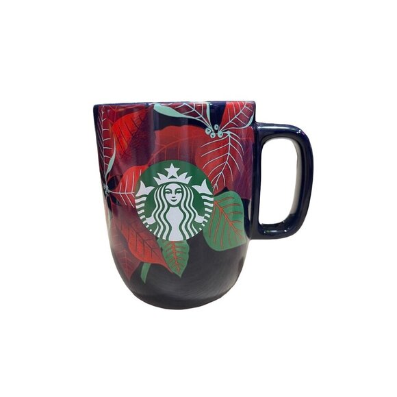 Starbucks Holiday Poinsettia Design 12 oz. Ceramic Mug Collectible Coffee Cup - Picture 1 of 6